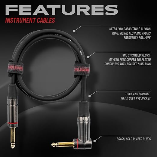 Cableworks By Gator Cases Headliner Series Premium 30 Ft Straight to Right Angle Guitar Instrument Cable (GCWH-INS-30RA)
