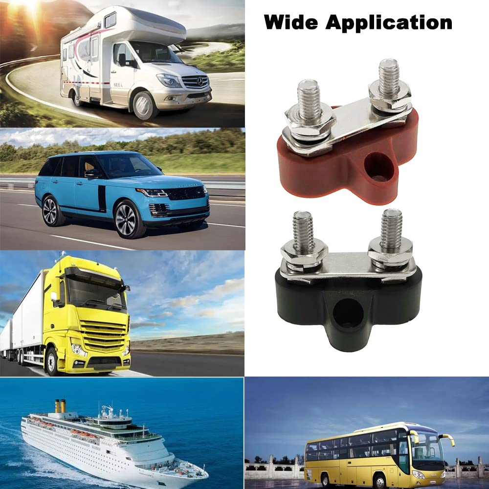 Heart Horse Bus Bar Terminal Block 1/4'' Power Stud Battery Junction Post Distribution Block Insulated with Cover DC 48V 300A for Auto Truck RV Boat (1/4'',Red+Black)