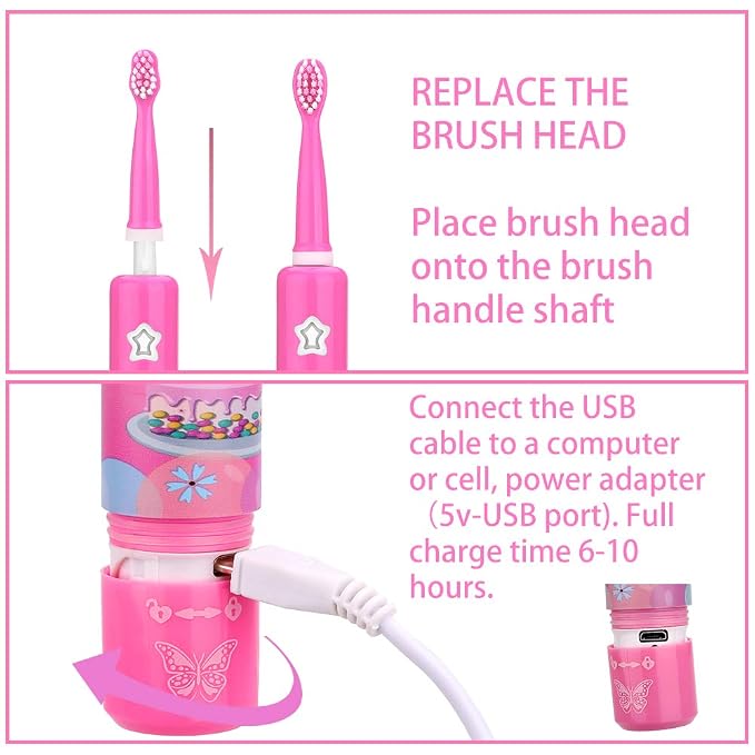 OJV 8620 Musical Electric Toothbrushes 8630 Kids Sonic Electric Toothbrushes (Pink)