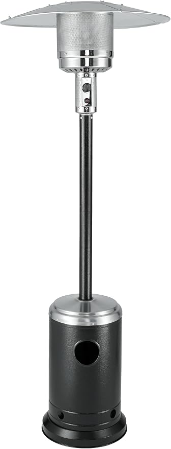 Fire Sense All Seasons Patio Heater With Wheels 48000 BTU Output Electronic Ignition System Portable Outdoor Propane Heater Series Patio Heater - Oynx & Stainless Steel Accent Finish