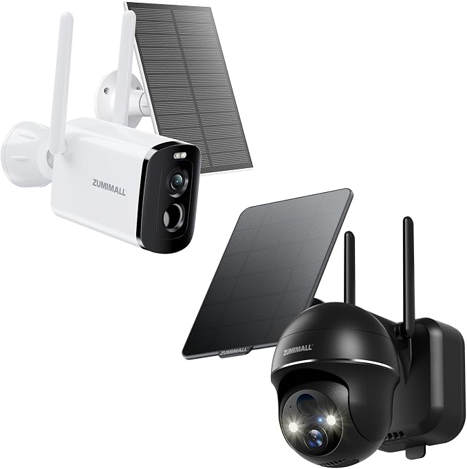 ZUMIMALL Solar Security Cameras Wireless Outdoor, 2K Camera for Home Security with 3MP Color Night Vision, 2.4GHz WiFi, 2-Way Talk, Spotlight & Siren, IP66 Weatherproof, Compatible with Alexa
