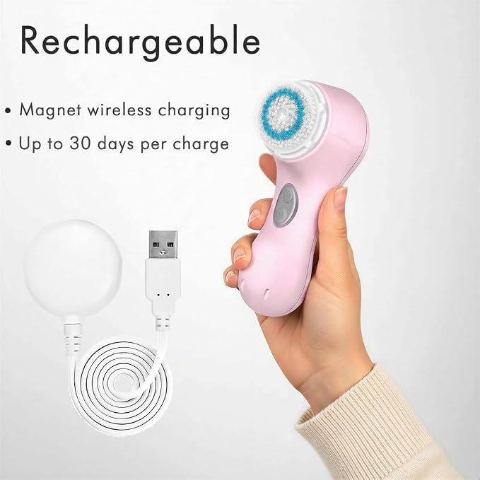 Microtree Electric Facial Cleansing Brush, No Rotation, Sonic Vibrating Deep Clean, Face Brushes for Cleansing, Rechargeable Face Scrubber Exfoliator for All Skin Types, Non Spin