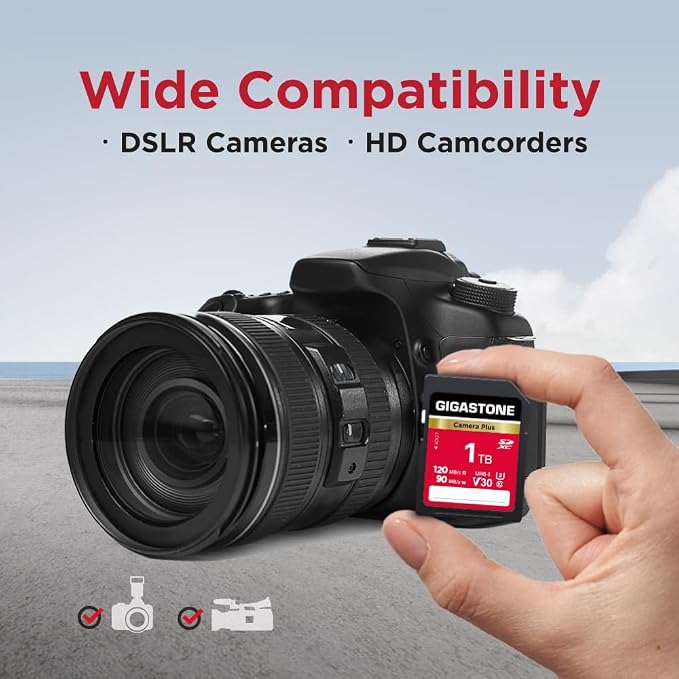 GIGASTONE 1TB SD Card, Camera Plus, UHS-I V30 SDXC Memory Card High Speed UHD Video Compatible with Kodak Olympus Digital Camera, with 1 Mini case