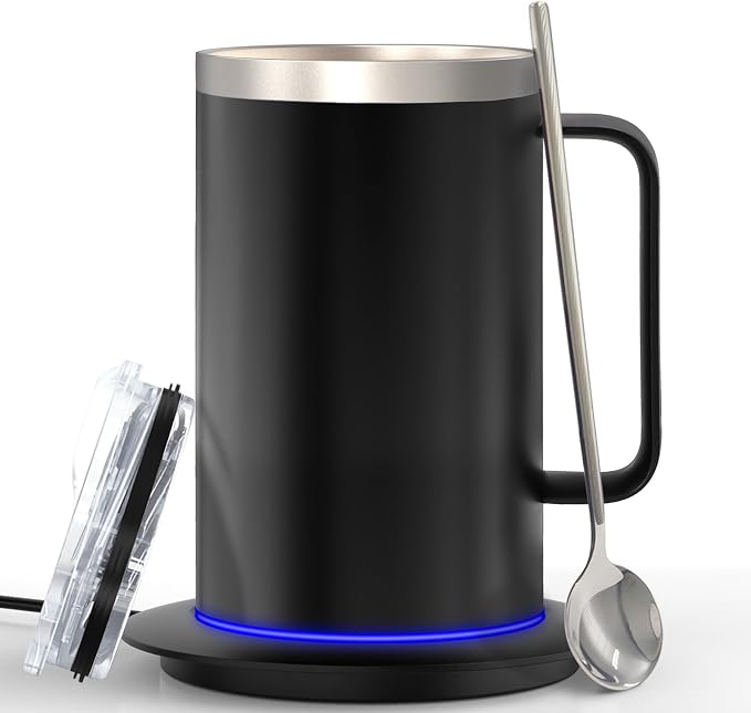 Smart Temperature Control Coffee Mug for Desk,Heated Cup with 10Hrs Auto Shut Off, USB Powered Mug Warmer Set (17oz-Black)
