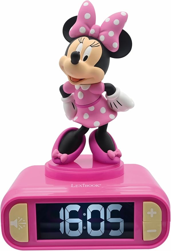 Lexibook, Disney, Minnie Nightlight Alarm Clock, Sounds and Melodies, LCD Backlit Screen, Luminous, Snooze, Pink, M