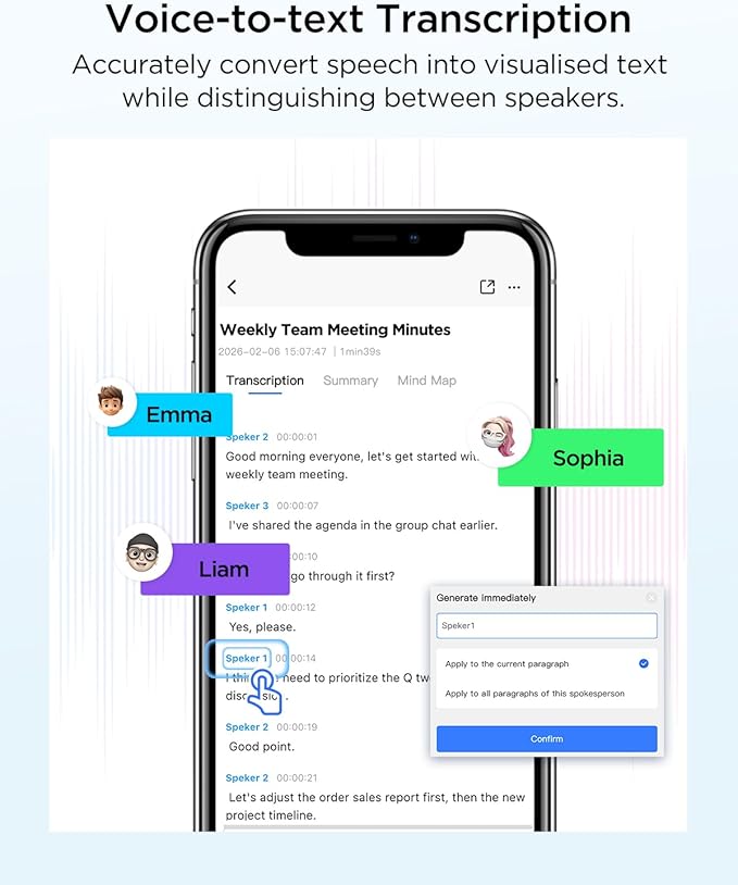 BOYA Notra AI Voice Recorder,Ambient/Phone Call/Bluetooth Capture, AI Transcription&Smart Summary, Support 140+ Languages, 64GB Storage, Magnetic Note Taker for Meetings,Lectures,Interviews(Purple)