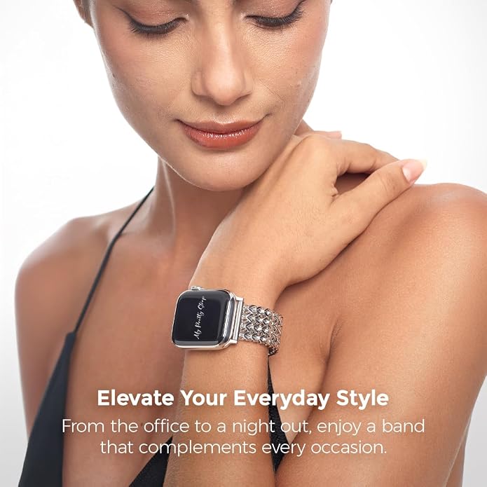 My Pretty Strap - Compatible Apple Watch Band Strap, Stainless Steel Fashion iWatch Replacement Strap- Easy Resizing, No Tool Needed, Fits Most Wrists- Series 1-11, SE and Ultra