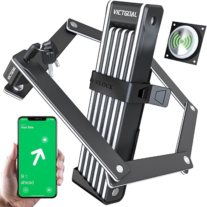 VICTGOAL Folding Bike Lock for Airtag Bike Mount Hidden, Heavy Duty Bike Locks with Keys, Foldable Bike Lock with Mount Anti-Theft Tracker Case for Bicycle Ebike Scooter (Black)