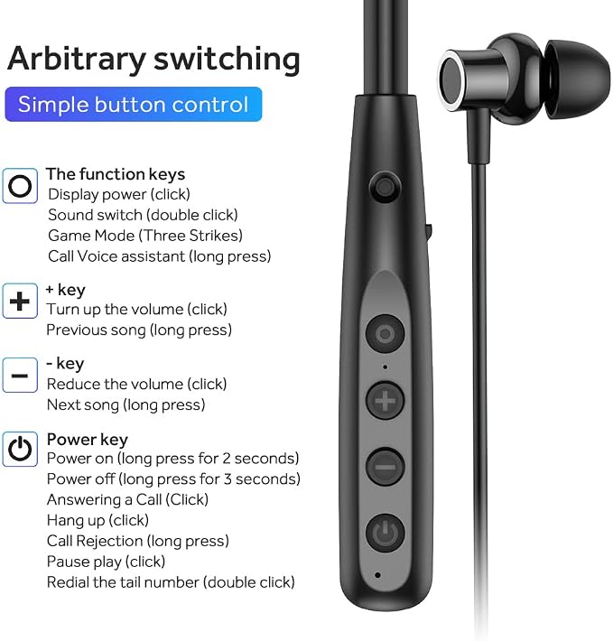 LANDIBO Wireless Waterproof Sports Earphones with 100 Hours of Playback time, Bluetooth Earphones with Microphone, in Ear Noise Reduction, Used for Gym Running and Exercise (Y10)