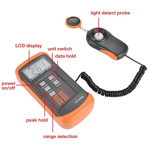 Digital Light Meter 0 to 200000 Lux Range Portable Illuminometer with LCD Display