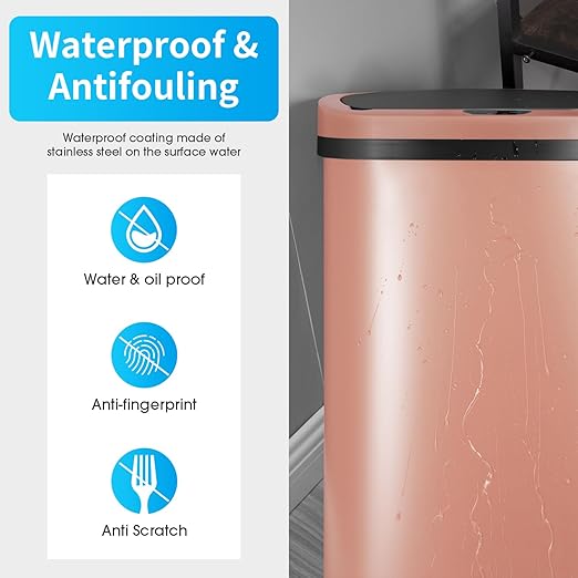 BestOffice Trash Can Broken-Resistant Plastic Touch Free High-Capacity Garbage Can with Lid for Bedroom Bathroom Home Office 49 Liter 13 Gallon Trash Can Automatic Kitchen Trash Can