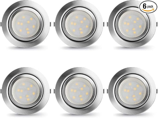 LED Puck Lights Wired Under Cabinet Lighting Dimmable,Recessed Mount,2.5In Hole Halogen Bulb Equiv,12V Under Counter Light Fixture Plug in for Kitchen,Display Shelf,Curio,4000K Daylight White,6pcs