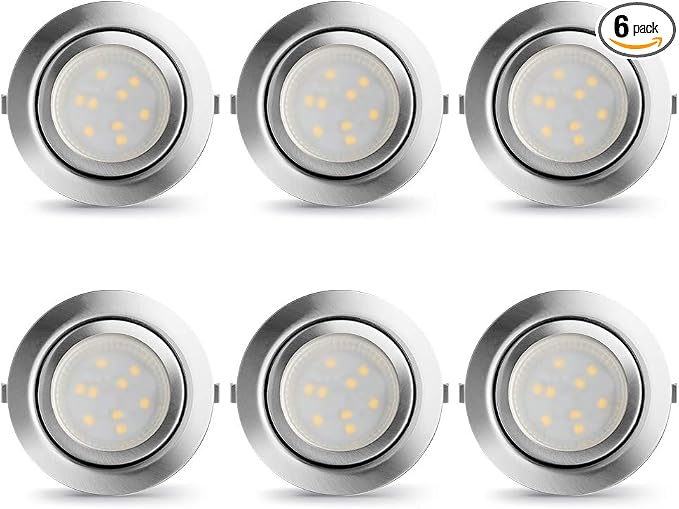 Under Cabinet Lighting Dimmable LED Puck Lights,Recessed Mount,12V Low Volt,60mm Cutout Haolgen Bulb Replace,Small Puck Light Plug in for Curio,Book Case,Display Shelf,6000k Cold White,6pcs