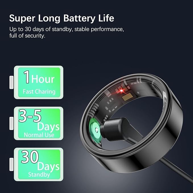 FKGZJF Smart Rings for Women Men, Fitness Ring with Heart Rate, Blood Oxygen, HRV, Stress, Sleep Tracker, Step Tracker, No Subscription Fee, lP68 Waterproof Smart Ring for iPhone & Android (Black 9#)
