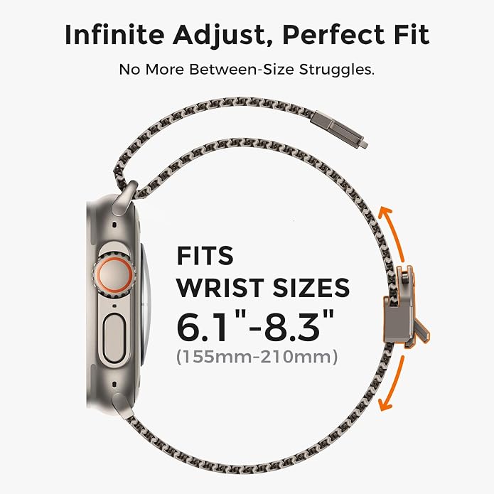 amBand Milanese Loop for Apple Watch Ultra 3/2/1 49mm, Stainless Steel Mesh with Secure Parachute-Style Buckle, Non-magetic Clasp, Breathable & Comfortable Luxury Band for Men