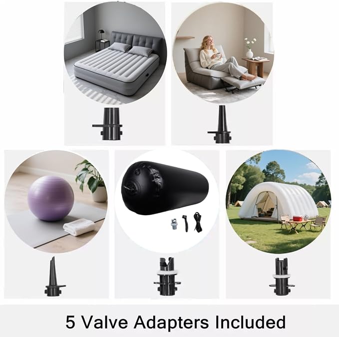 Electric Air Pump for Inflatables,Inflator/Deflator with 5 Detachable Nozzles, 110-120V AC, 600W, 510L/min, Suitable for Boat Fenders,Air Mattress, Pool Floats, Raft,Water Sports