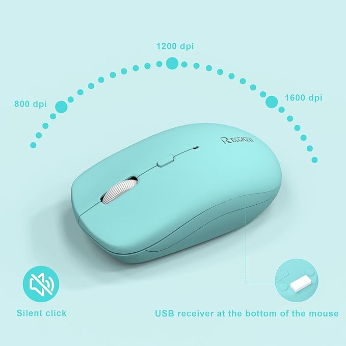 Wireless Keyboard and Mouse Combo, Full-Sized Quiet Wireless Keyboard and Adjustable DPI Mouse, 2.4GHz USB Receiver, Keyboard and Mouse for PC, Windows, Desktop, Laptop (Tiffany Blue and White-B)