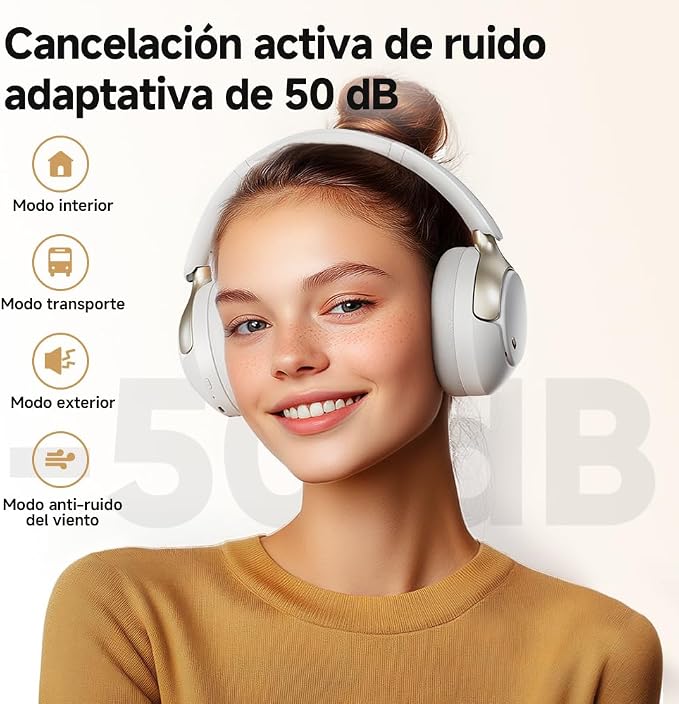 QCY H3 PRO Adaptive ANC Wireless Headphones Over Ear, 50dB Active Noise Cancellation with Multiple Modes, LDAC Hi-Res Wireless Audio, 55H Playtime, Custom EQ via App, Bluetooth 5.4