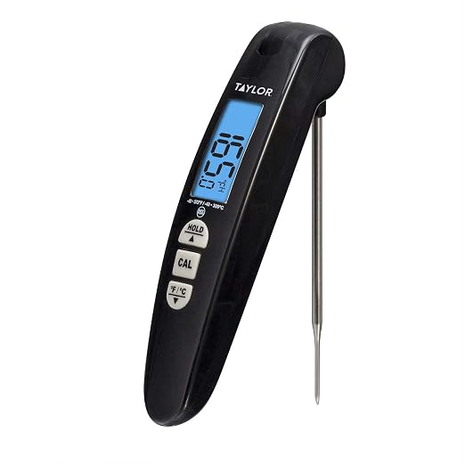 Taylor Digital Turbo Instant Read Thermocouple Meat Food Grill BBQ Cooking Kitchen Thermometer, Folding Probe, Black (Pack of 12)