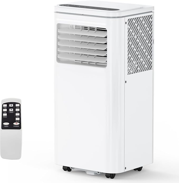 Portable Air Conditioner, 8000 BTUs 3-IN-1 Quiet AC Unit with Remote Control, Portable Air Conditioner Built-in Dehumidifier, Fan, Auto, Sleep Modes, Exhaust Hose & Window Kit, White