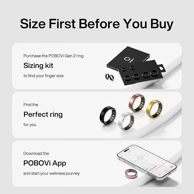 POBOVi Gen 2 Titanium Smart Ring for Women & Men, Sleep & Heart Rate Tracker, No Subscription, Size Before You Buy (Polished Rosegold, 11)