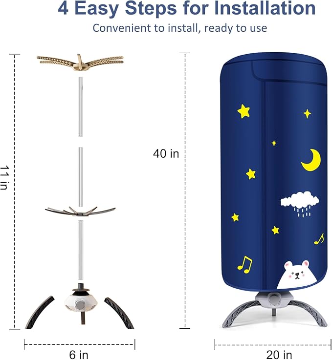 Portable Clothes Dryer, 900W Fast Drying & Large Load Capacity for Laundry and Shoes - Compact Mini Dryer Machine for Travel, Apartments, RV, Dorm Blue Polar Bear