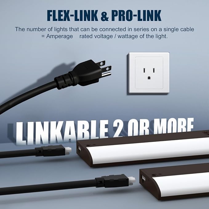 24 Inch LED Under Cabinet Light, Plug in Kitchen Lighting, 3CCT Selectable (3000K/4000K/5000K), CRI94 High Color Accuracy, Linkable, Slim Design Dimmable, Brown