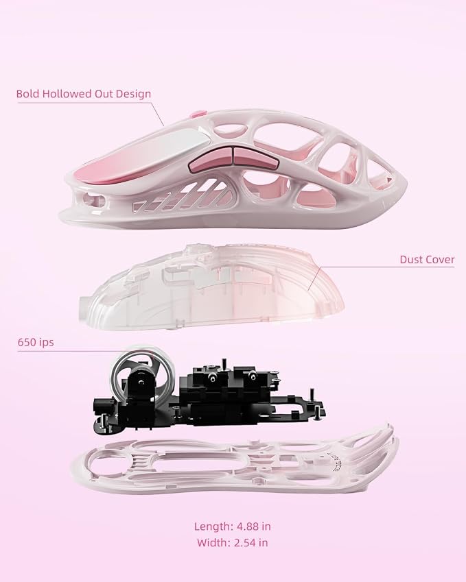 GravaStar Mercury M1 Pro Wireless Gaming Mouse, Lightweight Magnesium Alloy, 26,000 DPI, PAW3395DM Sensor, 5 Programmable Buttons, Support Wired/2.4GHz/BT, Up to 200 Hours Battery Life (Gradient Pink)