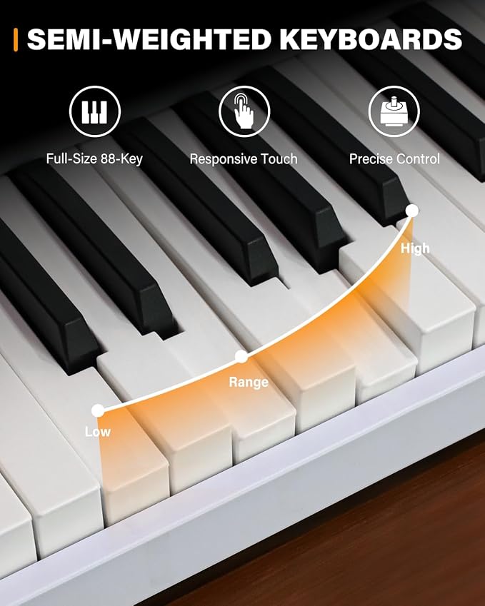 AiJoy 88-Key Piano Keyboard with Semi-Weighted Keys Portable Folding Piano, 128 Tones, Speakers, USB-MIDI, Carry-Bag, Sustain Pedal, Stand Electric Keyboard Piano for Beginners, White