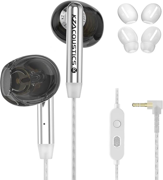 KZ Duet Dual Driver Wired Earbuds for Gaming in-Ear Headphones with Microphone for PC, Mobile, Nintendo Switch, Noise Isolating Fit, HiFi Deep Bass Ear Buds Convenient for Travel (Black, Mic)