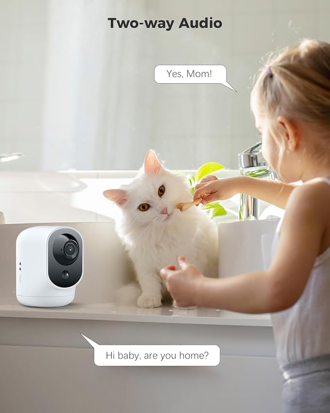 COCOCAM 2PCS Battery WiFi Indoor Security Camera Wireless, 5200mAh Battery, 2K Pan/Tilt Camera for Baby Monitor/Pet/Home Security, AI Recognition, PIR Human Detection, 2.4G WiFi