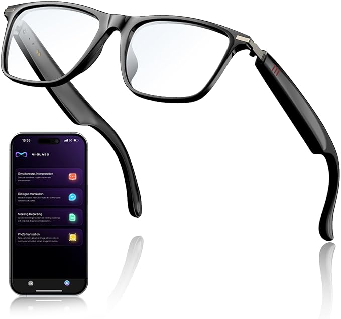 AI Smart Glasses with ChatGPT, Bluetooth GlassesTranslation 129 Languages,for Music Playback, Hands-Free Calling, IP67 Waterproof for Men Women, Athletic,Outdoor-Transparent