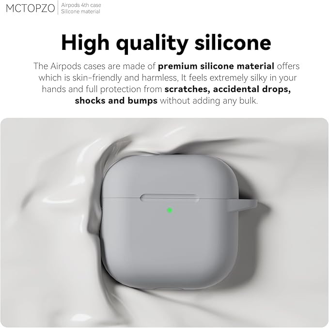 for AirPods 4 Case 2024 Come with Cleaner Kit,Soft Silicone Protective Cover for Apple AirPods 4th Generation Cases with Keychain,Compatible with AirPod 4 Case for Women Men-Light Grey