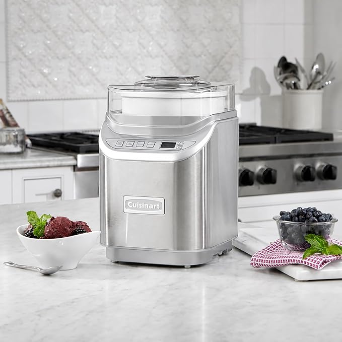 Cuisinart Ice Cream Maker Machine, 2-Quart Stainless Steel Frozen Yogurt, Gelato, Sorbet, Ready in 20 Minutes, LCD Screen and Timer, ICE-70WB