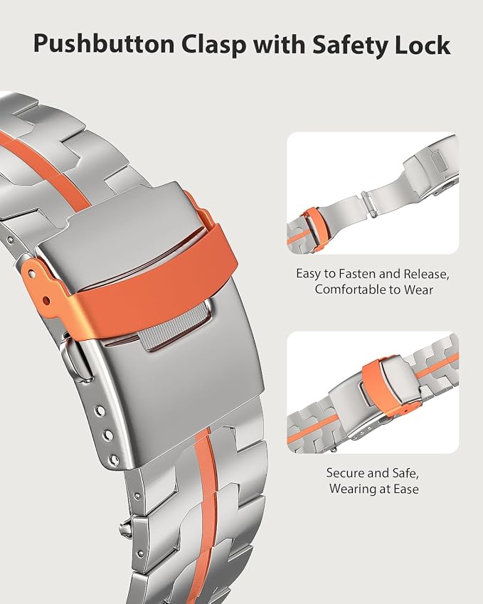 Upgraded Titanium Band Compatible with Apple Watch Band Ultra 3/Ultra 2/Ultra 49mm,Series 11/10 46mm,9/8/7 45mm,SE3/SE2/SE/6/5/4 44mm,3/2/1 42mm,Lightweight Durable Large Strap,Titanium/Orange