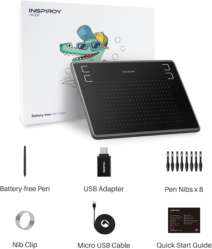 HUION Inspiroy H430P Drawing Tablet 4.8x3 Graphic Tablet with Battery-Free Stylus 4 Hot Keys, Art Tablet for Drawing, Writing, Design, Teaching, Work with Mac, PC, Linux & Mobile