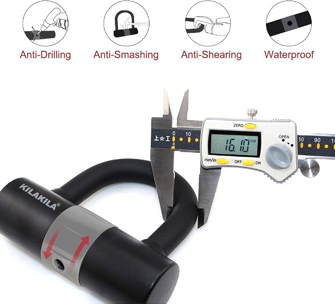 KILAKILA Security Chain Lock - Heavy Duty 10mm Bicycle and Motorbike Lock With 16mm U Lock