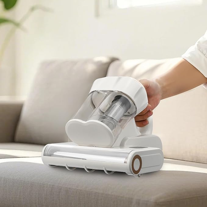 VEVOR Mattress Vacuum Cleaner, 550W Bed Vacuum Cleaner with 18Kpa Powerful Suction and Dual Dust Bin, HEPA Filter & Heating, Ultrasound Tech & Cleaning Lights, Handheld for Bed, Sofa, Corded, White