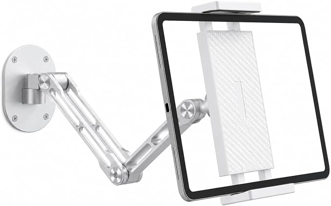 iPad Wall Mount Holder, Heavy Duty Aluminum Tablet Wall Mount, Full Motion Tilt & Swivel Base, Adjustable Foldable for Kitchen, Gym, Fits iPad Pro Air Mini, Galaxy Tab, 4.7-13" Phones & Tablets Silver