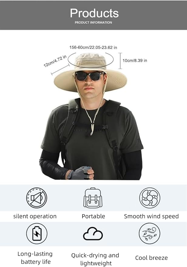 Wide Brim Solar Fan Outdoor Fishing Hat,Waterproof Hat with Two Solar Fan for Men/Women,Solar Fan Hat UPF50+
