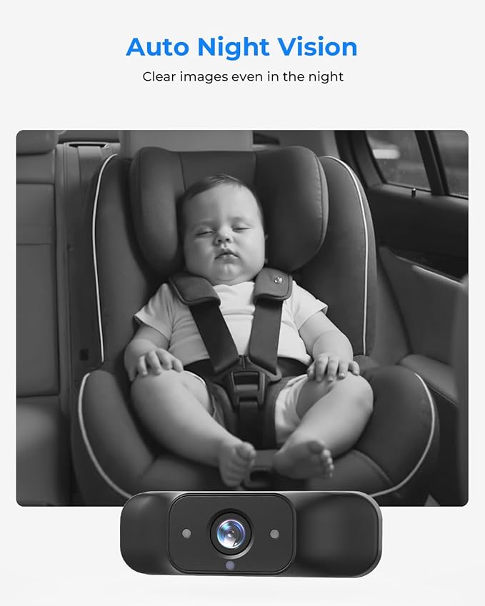 Babyvue BV7 7.2" Baby Car Camera with Carplay Split Screen and Recording, 1080P IR Night Vision Car Baby Monitor, Foldable Stand, Sleep Mode, Easy Install & Quick Pairing for Safer Driving