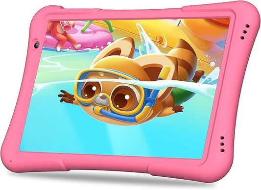 10 Inch Kids Android 14 Tablet, Parental Control, Educational, 10.1' IPS HD Display, Dual Camera, 6000mAh Battery, Toddler Tablet with Silicone Case, Gift for Girls (Pink)