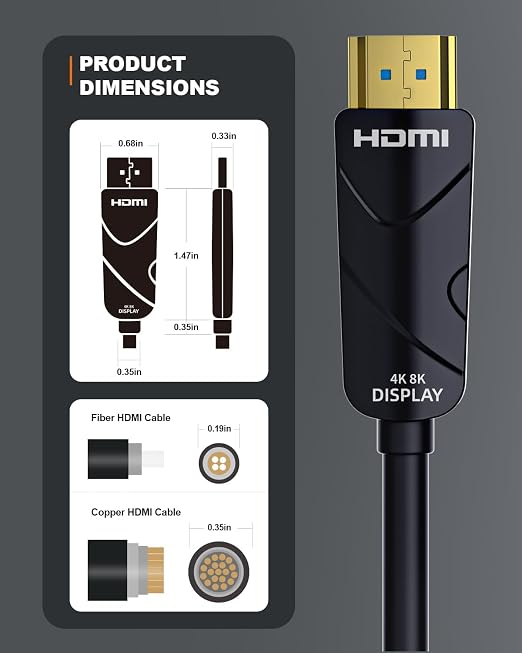 10K 8K 4K HDMI 2.1 Cable, CL3 Rated in Wall 48Gbps Ultra High Speed Cable 25 Ft/7.62M Long, Slim & Light Unidirectional Fiber Optic HDMI, Support 8K@60Hz 4K@120Hz, D-HDR, EARC Dolby Atmos