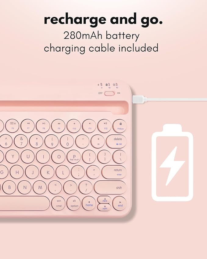 Macally Bluetooth Keyboard for iPad | Wireless Keyboard for Tablet, iPhone (Multi-Device, Built-in Stand, Rechargeable) Easy to Use and Cute Portable