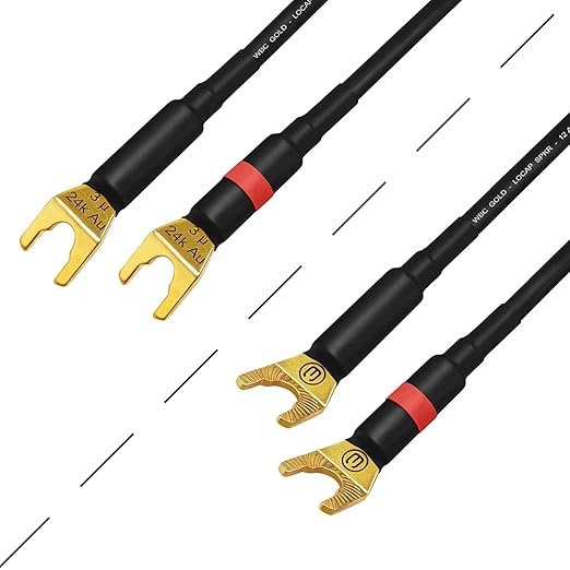 WORLDS BEST CABLES 25 Foot WBC-GOLD-LOCAP-SPKR-12 AWG - Low-Capacitance - Low-Inductance - High Purity OFC - Audiophile HiFi Speaker Cable Pair with Eminence Gold Spade Plugs