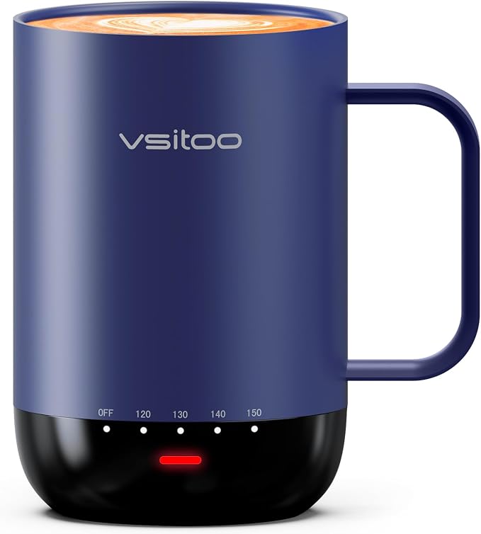 VSITOO S3 Pro 16oz Smart Self Heating Coffee Mug, Heated Coffee Mug with AI Auto-Sensing Temperature Control, 120-150℉ Rechargeable Smart Mug Warmer, IPX7 Waterproof, Gift for Men Women, Blue
