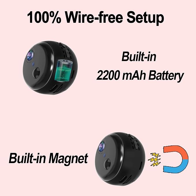 W-B2 Mini Security Camera with 100-Day Standby Time and Magnetic Mount | 2K Indoor Camera with Color Night Vision, Built-in Hotspot and Wifi Remote Viewing, PIR Motion Detection, SD & Cloud Storage