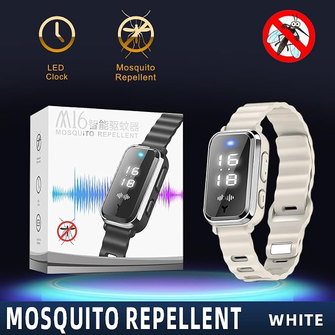 Ultrasonic Mosquito Repellent Bracelets Watch Adjustable Silicone Wristbands Outdoor Bracelets for Kids & Adults Non-Toxic Natural (1Pack M16 Beige Watch)