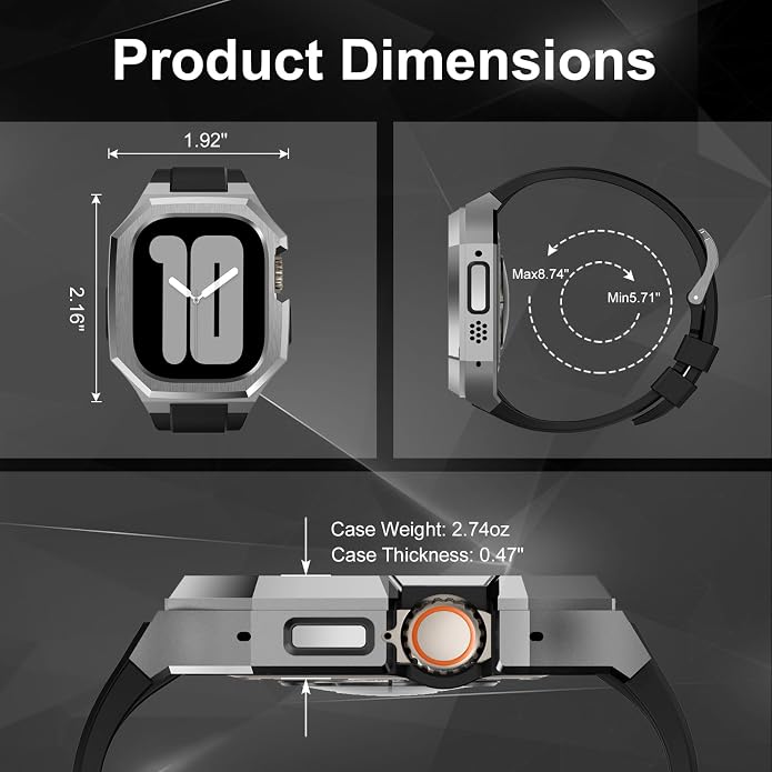 Luxury Metal Case with Band Compatible for Apple Watch 44mm 45mm 46mm 49mm,Men Rugged Protective Bumper Cover with Soft Silicone Strap for iWatch Series 11/10/9/8/7/6/SE3/SE2/SE/5/4 and Ultra 3/2/1 49mm