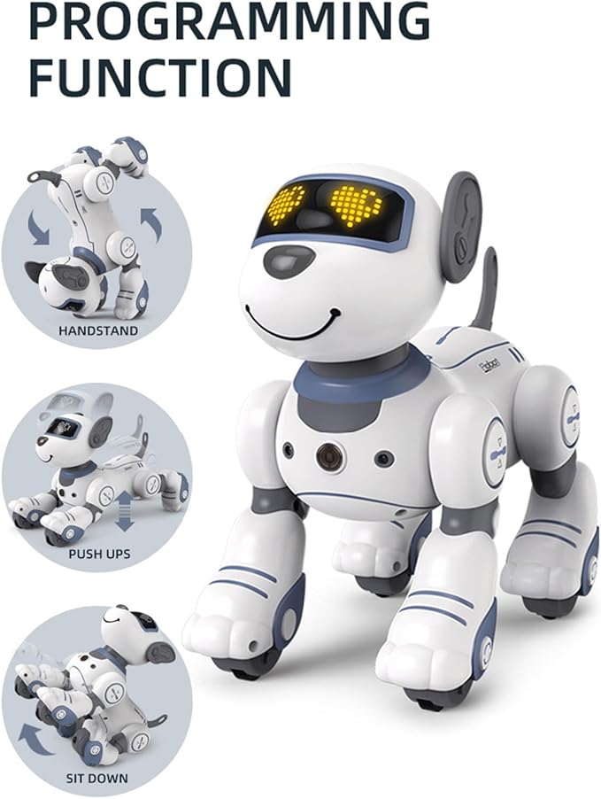 Robot Puppy Dog, Robot Puppy with Dance, Music, Light Effects, Interactive Programmable Intelligent Remote Control Dog AI Toys for Teens Adults Chrismas Birthday (Blue)